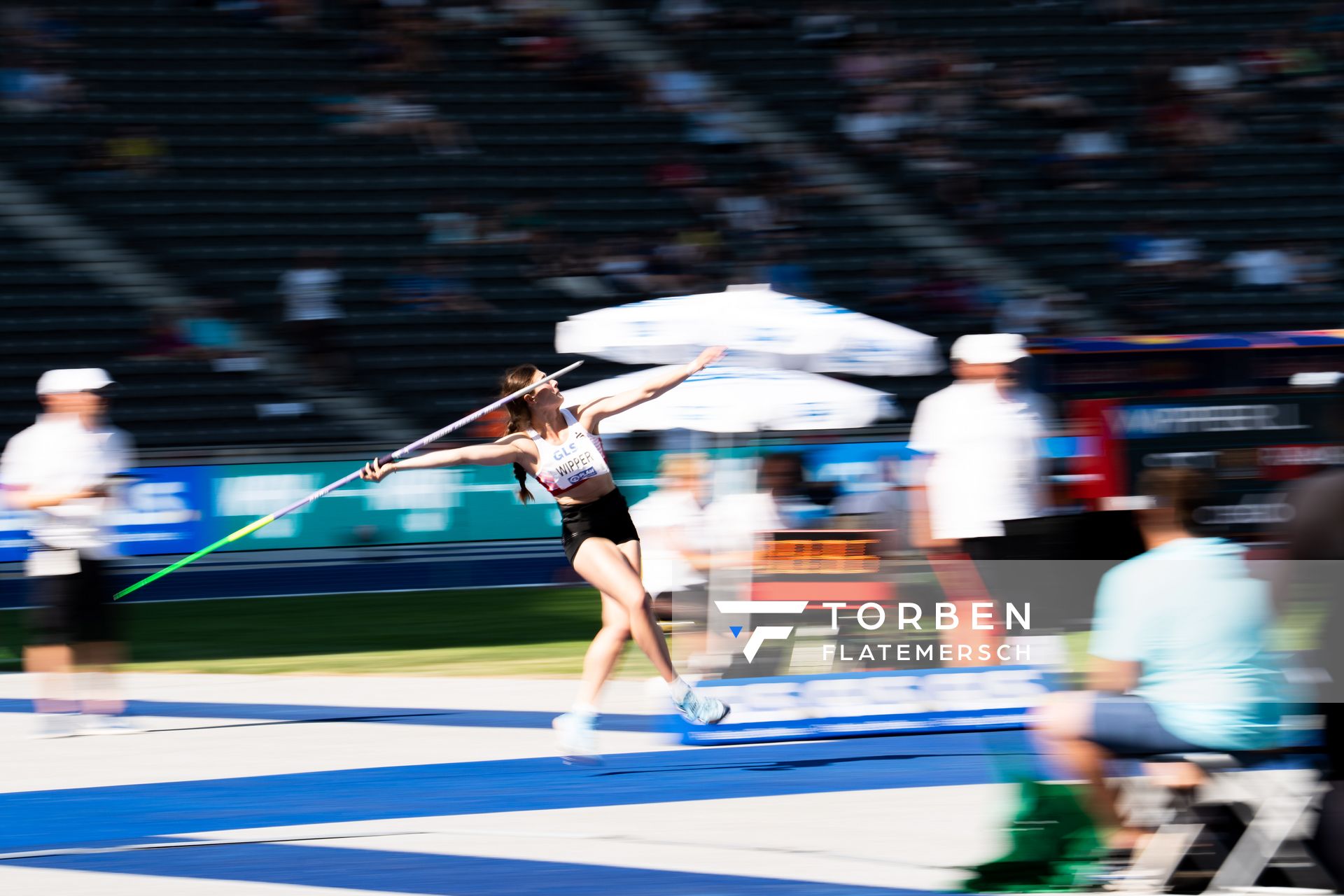 Lea Wipper (Sportclub Magdeburg) im Speerwurf waehrend der deutschen Leichtathletik-Meisterschaften im Olympiastadion am 26.06.2022 in Berlin